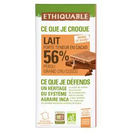 Chocolat au lait 56% cacao Pérou Bio (100g)