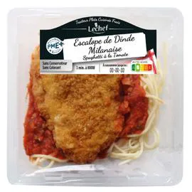 LE CHEF Plat cuisiné escalope Milanaise spaghetti et sauce tomate 300g