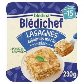 Plat bébé dès 15 mois, lasagne épinards merlu (230g)
