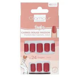 Faux Ongles Carrés Rouge Passion (x24)
