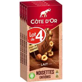 Chocolat au lait noisettes entières (4x180g)