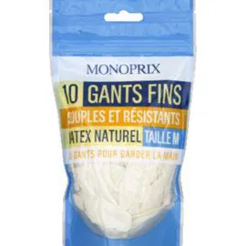 MONOPRIX Gants fins souples et résistants, latex naturel, taille M x10