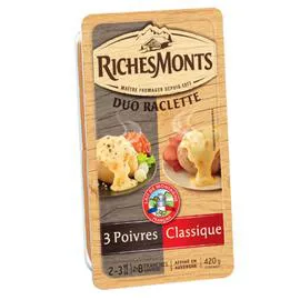 Fromage à raclette Duo 3 Poivres et Classique (420g)