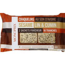 Craquelins au son d'avoine, sésame, lin & cumin noir (190g)