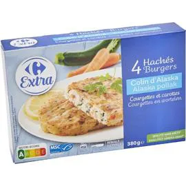 CARREFOUR EXTRA Hachés colin d'Alaska courgettes/carottes 380g