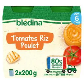 BLÉDINA Petit pot bébé dès 6 mois tomates riz poulet 2x200g