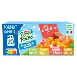 Compotes Pomme Mirabelle,Pomme Abricot, Pomme Pêche Blanche SSA (20x90g)