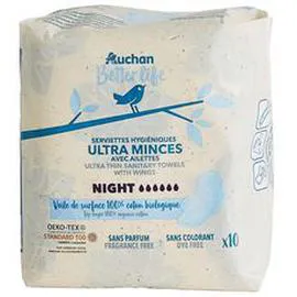 Serviettes hygiéniques ultra minces avec ailettes night (x10)