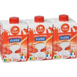 CARREFOUR CLASSIC' Crème entière fluide 30% MG 3x20cl