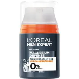 L'ORÉAL PARIS, MEN EXPERT Crème Visage Hydratante 24h Magnesium Defense Hypoallergénique 0% 50ml