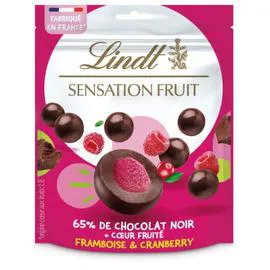 LINDT, SENSATION FRUIT Chocolat noir framboise & cranberry 160g