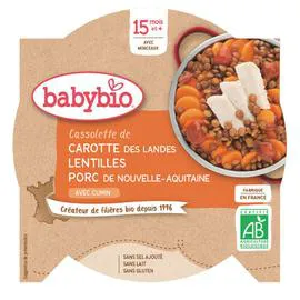 Cassolette De Carotte Lentilles Et Porc Des 15M Bio (260g)