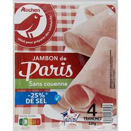 AUCHAN Jambon de Paris réduit en sel 120g