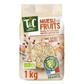 TERRES & CÉRÉALES BIO Céréales muesli aux fruits sans sucres ajoutés Bio 1kg
