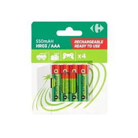 CARREFOUR Pile rechargeable AAA/HR03 550mAh préchargées x4 x4