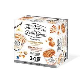 Duo Gourmand, Glace Vanille Bourbon Macadamia sauce caramel et Glace Caramel, Beurre et Sel de Guérande sauce caramel (312g)