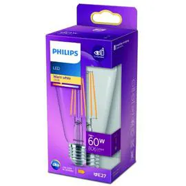 PHILIPS Ampoule LED E27 Allongée Blanc-chaud 60W x1 l'unité