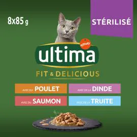 Pâtée pour chat poulet dinde saumon et truite (8x85g)