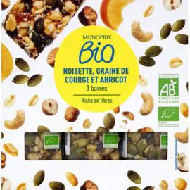 MONOPRIX BIO Barres noisettes, graines de courge, abricots 75g
