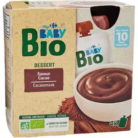 CARREFOUR BABY BIO Dessert bébé cacao dès 10 mois 4x85g