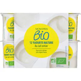MONOPRIX BIO Yaourt nature au lait entier 12x125g
