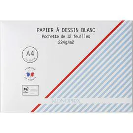 MONOPRIX Monoprix pochette à dessin blanc 12 feuilles A4 l'unité
