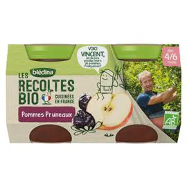 BLÉDINA, LES RECOLTES BIO Compote bébé pommes pruneaux - dès 4-6 mois 2x130g