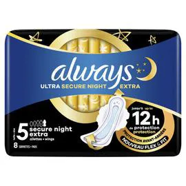ALWAYS, ULTRA Ultra Serviettes Secure Night Extra (taille 5) Ailettes X8 l'unité