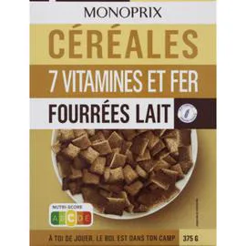 MONOPRIX Céréales 7 vitamines et fer, fourrées lait 375g