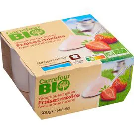 CARREFOUR BIO Yaourt lait entier fraise mixées bio 4x125g
