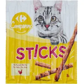 CARREFOUR COMPANINO Friandise pour chat sticks poulet 6x5g
