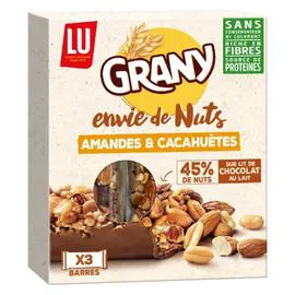 LU, GRANY Barres aux amandes et cacahuètes sur lit de chocolat au lait 105g