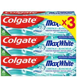 COLGATE MaxWhite Dentifrice cristaux + blancheur 3x75ml