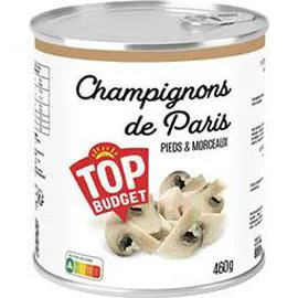 TOP BUDGET Champignons de Paris pieds & morceaux 460g