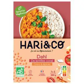 HARI&CO Plat cuisiné dahl de lentilles corail Bio 280g