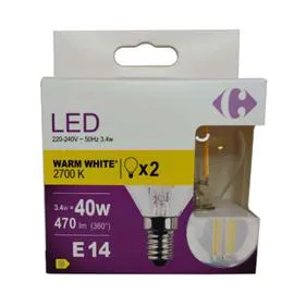 CARREFOUR Ampoule LED Spérique 40W E14 WW CL x2