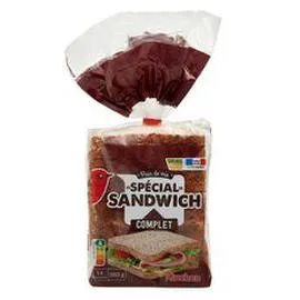 Pain de mie complet grandes tranches avec croûte spécial sandwich (550g)