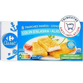 CARREFOUR CLASSIC' Colin Alaska tranches panées 100% filet 8x50g