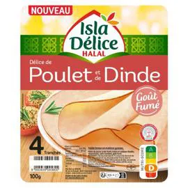 Délice de poulet et de dinde halal goût fumé (100g)