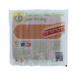 AUCHAN, POUCE Saucisses cuites fumées pour hot dog 350g
