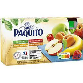 Compotes allégées en sucres pomme/fraise/banane/abricot (12x90g)