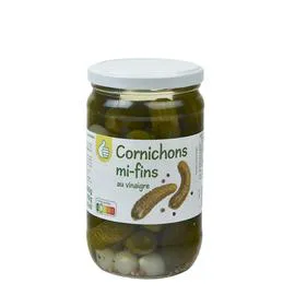 AUCHAN, POUCE Cornichons mi-fins au vinaigre en bocal 360g