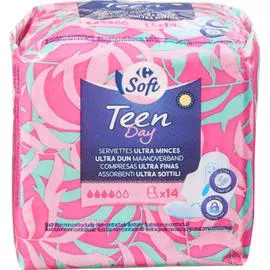 CARREFOUR SOFT Serviette hygiénique Teen Day ultra minces x14