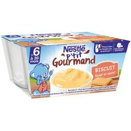 NESTLÉ, P'TIT GOURMAND Desserts bébé biscuit - dès 6 mois 4x100g