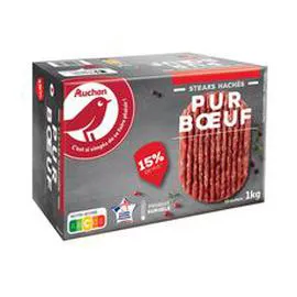 AUCHAN Steaks hachés 100% pur boeuf 15% MG 1kg