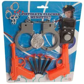 Jouet blister 2 pistolets orange avec fleches et menottes - 302226 (l'unité)