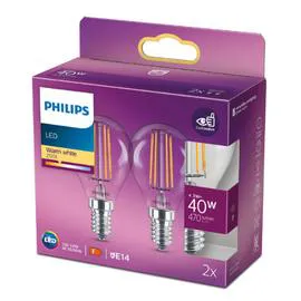 PHILIPS Ampoule LED E14 Sphérique Filement Blanc-chaud 40W x2 x2