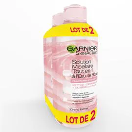Skin Active Solution micellaire tout en 1 à l'eau de rose peaux sensibles (2x400ml)