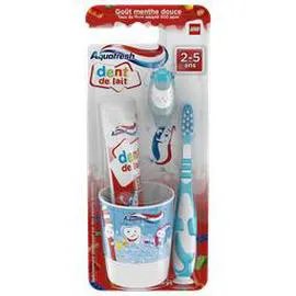 Kit dent de lait 3-5 ans - Tube+brosse+gobelet (l'unité)
