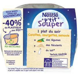 NESTLÉ, P'TIT SOUPER Plat bébé 6+ mois carottes courgettes 2x200g